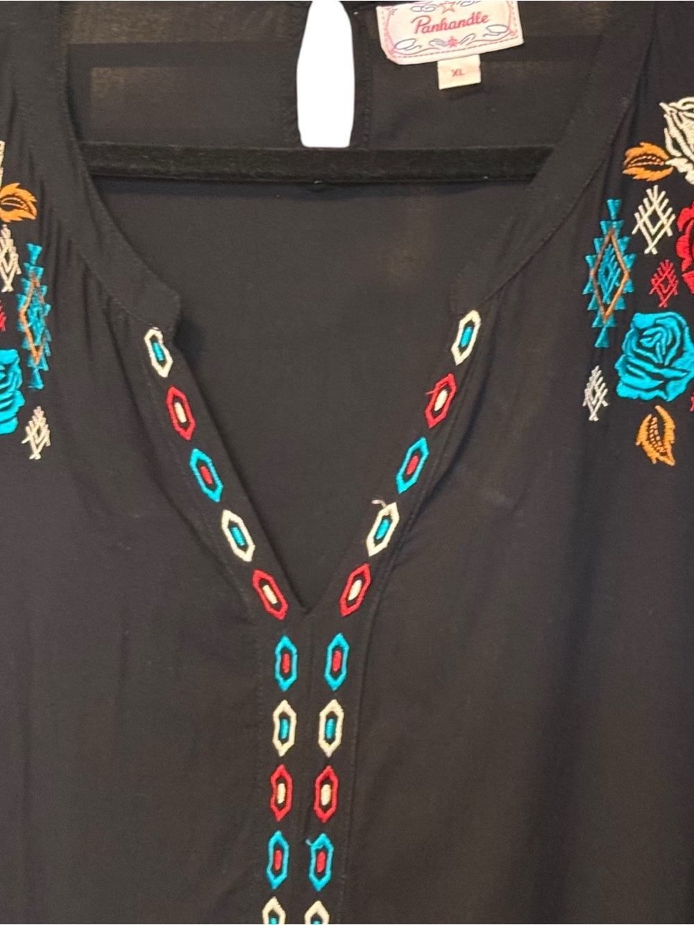 Panhandle Black Embroidered V-Neck Blouse